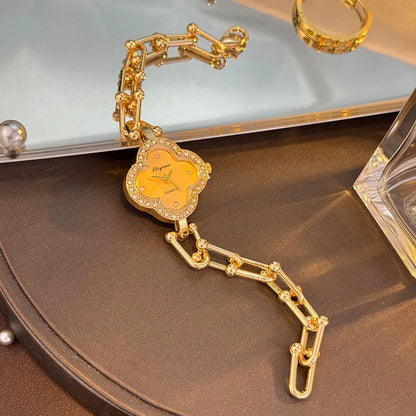 Four-Leaf Clover Gold Chain Watch for Women – Elegant Jewelry Watch