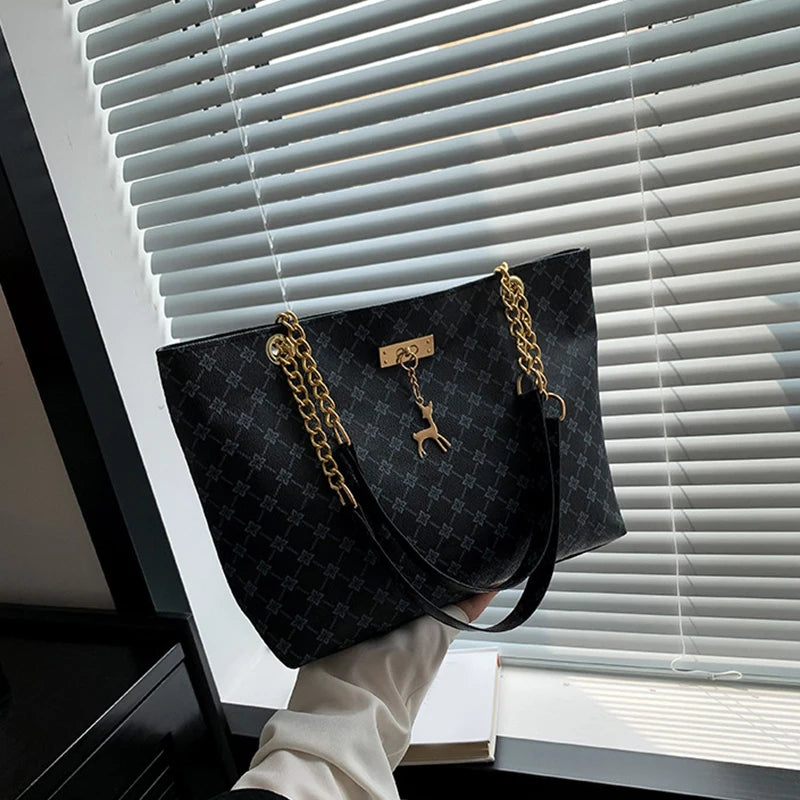 Elegant Soft Leather Tote Bag for Women – Large Shoulder Bag with Charm
