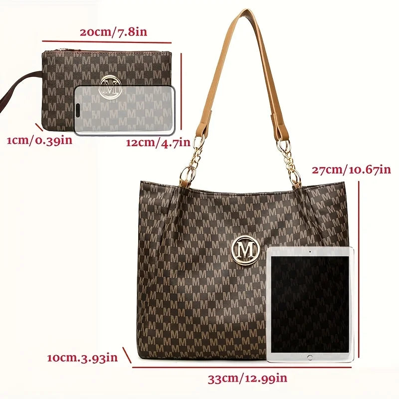 Vintage 2-Piece Women's Leather Tote Bag Set – Large Capacity Shoulder Handbag for Work, Travel & Everyday Style