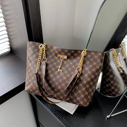 Elegant Soft Leather Tote Bag for Women – Large Shoulder Bag with Charm