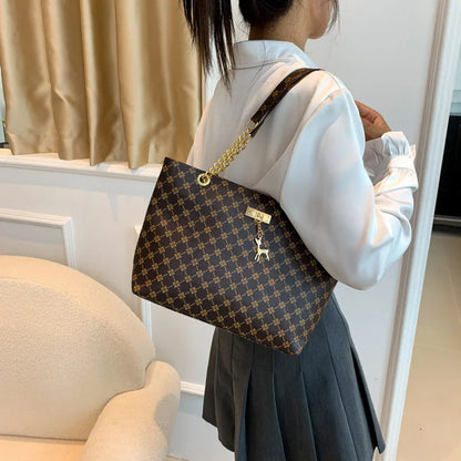 Elegant Soft Leather Tote Bag for Women – Large Shoulder Bag with Charm