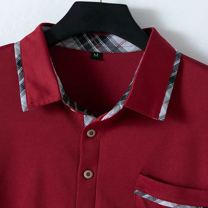 Noverlla™ Men's Slim Fit Polo Shirt – Short Sleeve Business Casual Top with Plaid Collar Detail