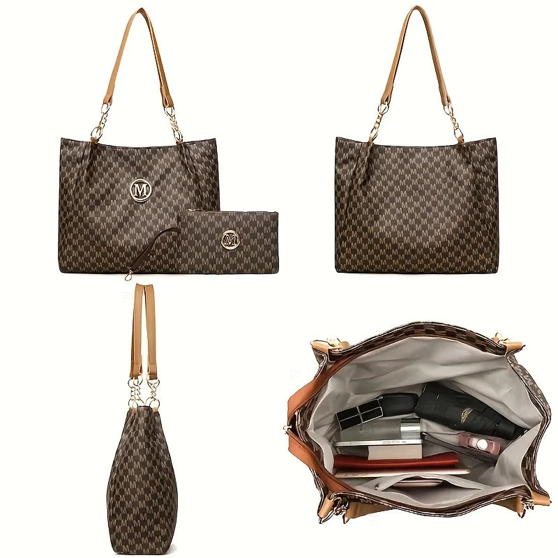 Vintage 2-Piece Women's Leather Tote Bag Set – Large Capacity Shoulder Handbag for Work, Travel & Everyday Style