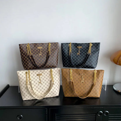Elegant Soft Leather Tote Bag for Women – Large Shoulder Bag with Charm