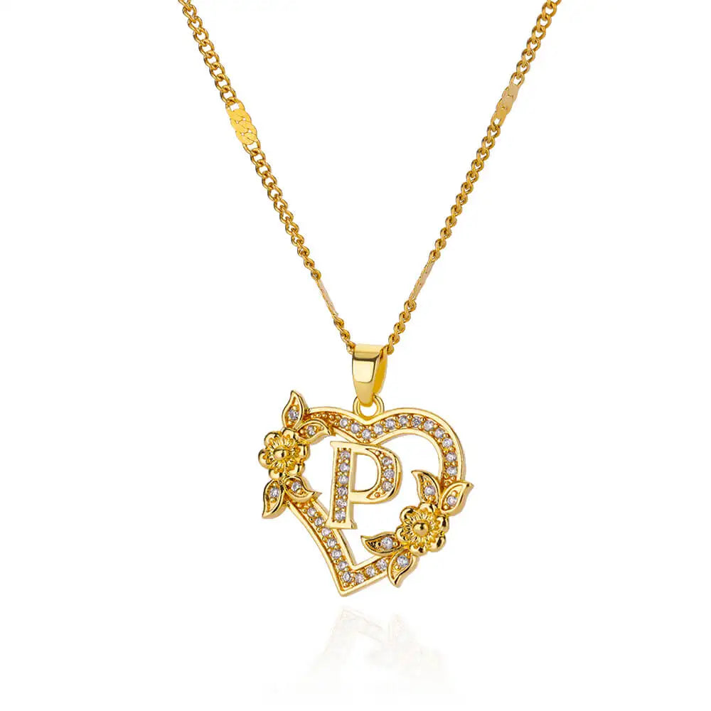 Noverlla™ Personalized Initial Heart Necklace | Gold Stainless Steel Jewelry