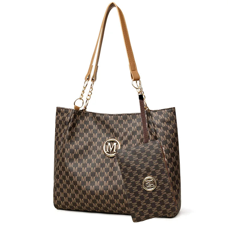 Vintage 2-Piece Women's Leather Tote Bag Set – Large Capacity Shoulder Handbag for Work, Travel & Everyday Style