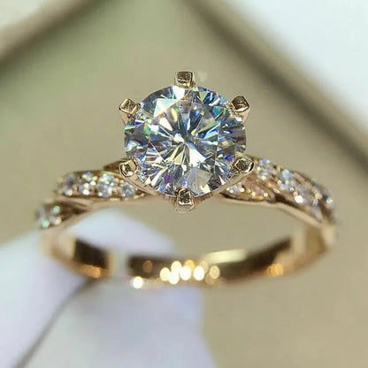 Noverlla™ Luxury Gold Cubic Zirconia Ring – Elegant 6-Prong Wedding & Engagement Band for Women