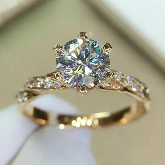 Noverlla™ Luxury Gold Cubic Zirconia Ring – Elegant 6-Prong Wedding & Engagement Band for Women