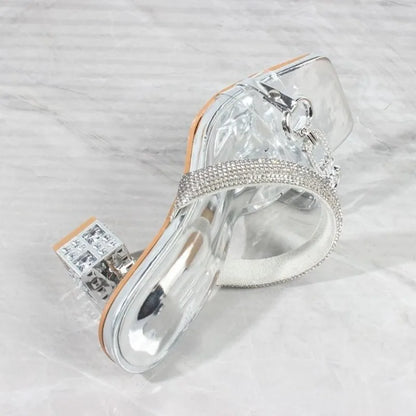 **Noverlla™ Women's Luxury Crystal Buckle High-Heel Sandals – Elegant Square Toe Fashion Slides**