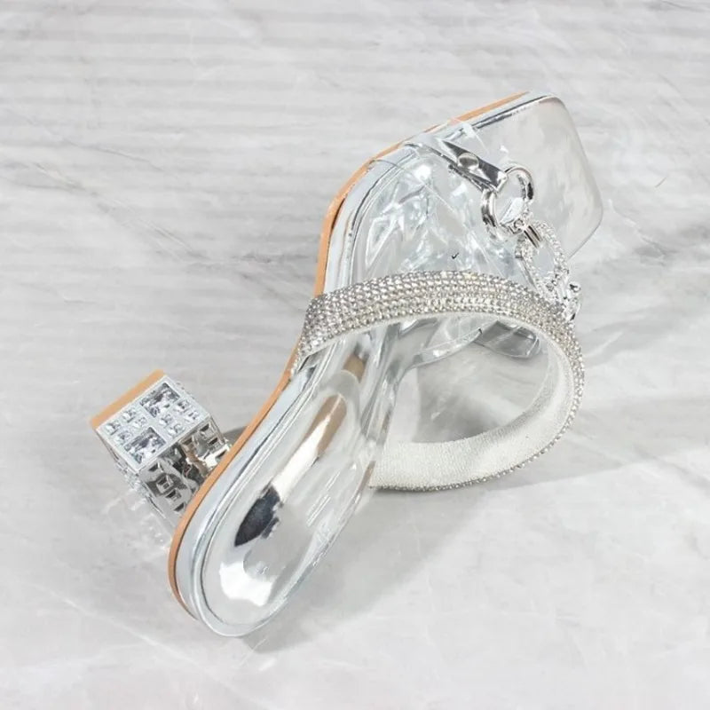 **Noverlla™ Women's Luxury Crystal Buckle High-Heel Sandals – Elegant Square Toe Fashion Slides**