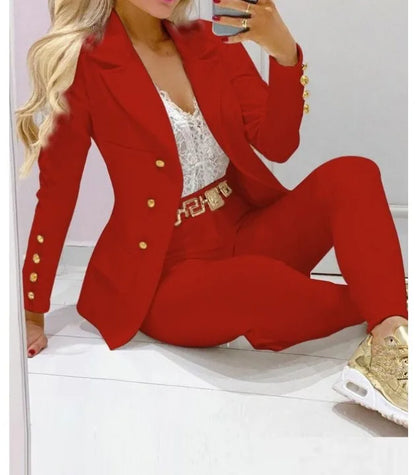 Women's Elegant Two-Piece Pants Set – Long Sleeve Jacket & Tailored Trousers | Casual Chic Outfit