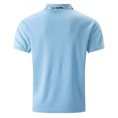 Noverlla™ Men's Slim Fit Polo Shirt – Short Sleeve Business Casual Top with Plaid Collar Detail
