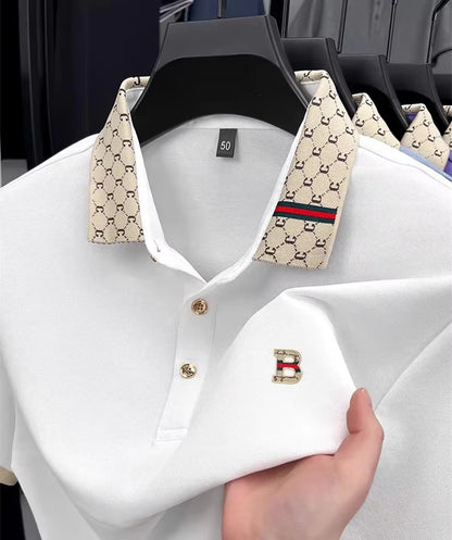 Noverlla Premium Embossed Polo Shirt for Men – Breathable Color-Block Summer Style