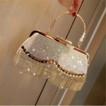 Elegant Rhinestone Diamond Tassel Evening Clutch Bag – Luxury Party & Wedding Handbag