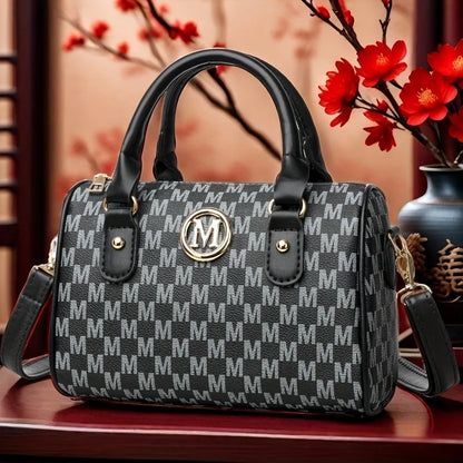Noverlla™ Monogram “M” Shoulder Bag – Luxury Faux Leather Crossbody for Women