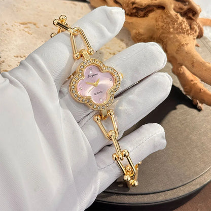 Four-Leaf Clover Gold Chain Watch for Women – Elegant Jewelry Watch