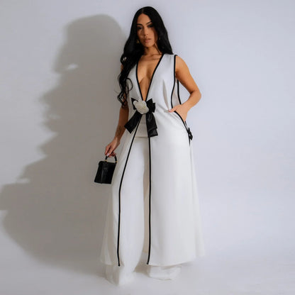 Women's Elegant Two-Piece Matching Set – Sleeveless Vest & Wide-Leg Ankle Pants | Chic Work & Casual Outfit