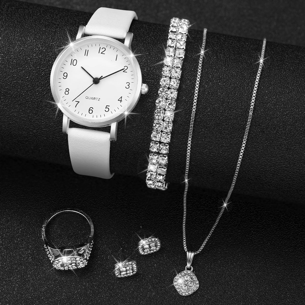 Luxury Women Quartz Watch Set 5/6PCS – Leather Band Diamond Fashion Watches