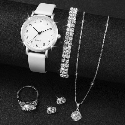 Luxury Women Quartz Watch Set 5/6PCS – Leather Band Diamond Fashion Watches
