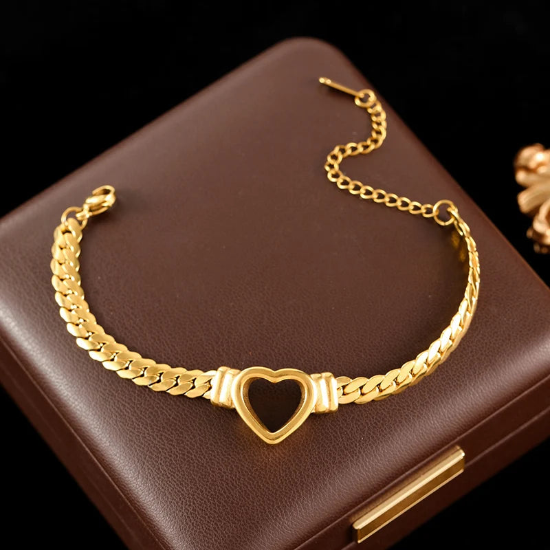 Luxury Heart Necklace & Bracelet Set for Women – Stainless Steel Gold Jewelry Gift