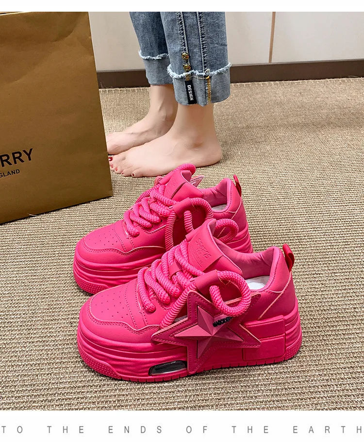 **Noverlla™ Women's Lightweight Platform Sneakers – Casual Thick Sole Lace-Up Walking Shoes**
