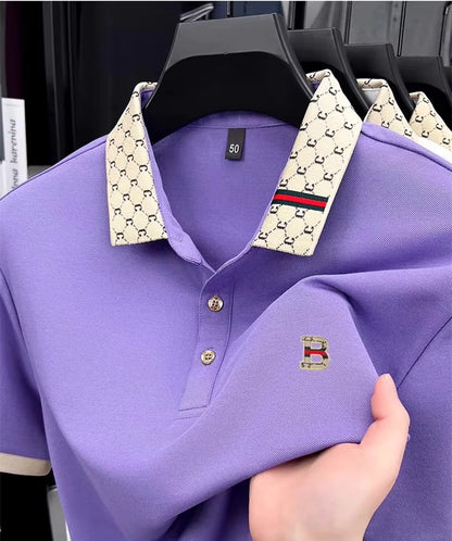 Noverlla Premium Embossed Polo Shirt for Men – Breathable Color-Block Summer Style