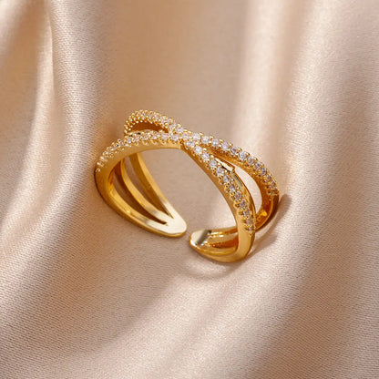 Luxury Stainless Steel Adjustable Belt Ring with Zircon – Women Geometric Jewelry