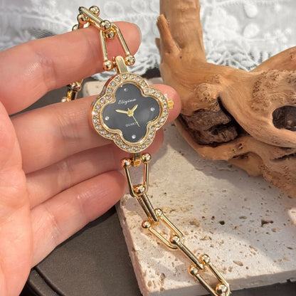 Four-Leaf Clover Gold Chain Watch for Women – Elegant Jewelry Watch