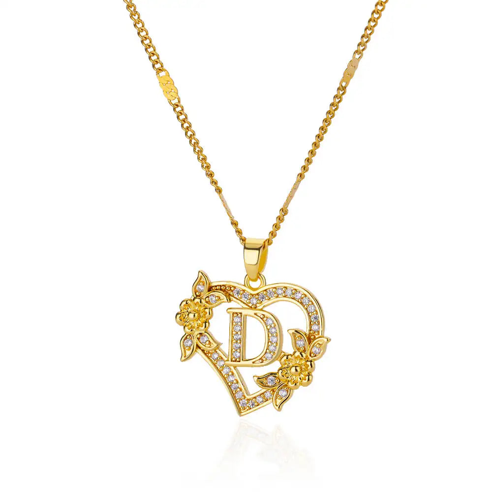 Noverlla™ Personalized Initial Heart Necklace | Gold Stainless Steel Jewelry