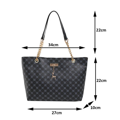 Elegant Soft Leather Tote Bag for Women – Large Shoulder Bag with Charm