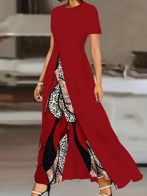 2025 Women's Elegant Printed Two-Piece Set – Long Sleeve Pullover Top & Wide-Leg Pants Casual Outfit