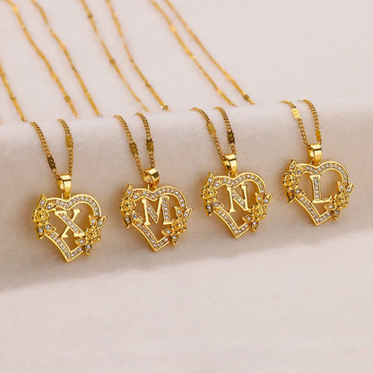 Noverlla™ Personalized Initial Heart Necklace | Gold Stainless Steel Jewelry