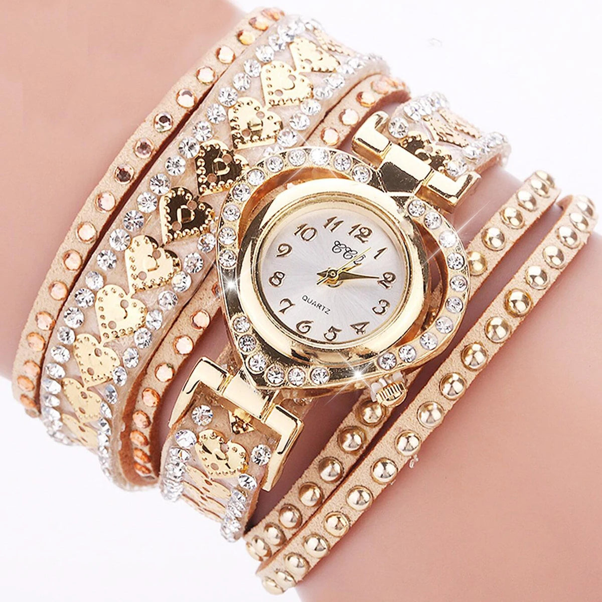Elegant Rhinestone Heart Watch for Women – Velvet Strap Fashion Wristwatch
