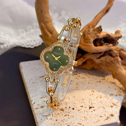 Four-Leaf Clover Gold Chain Watch for Women – Elegant Jewelry Watch