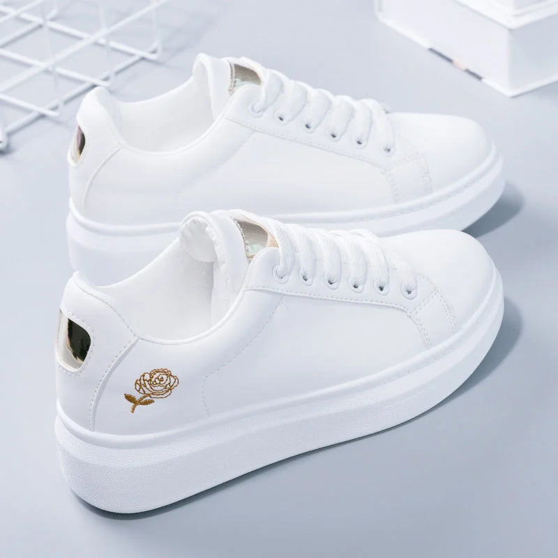 Noverlla™ Women's Embroidered Sneakers – Breathable Lace-Up Casual Shoes