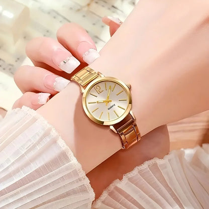 6-Piece Elegant Women's Quartz Watch & Rhinestone Jewelry Set – Fashion Wristwatch Gift Set (No Box)