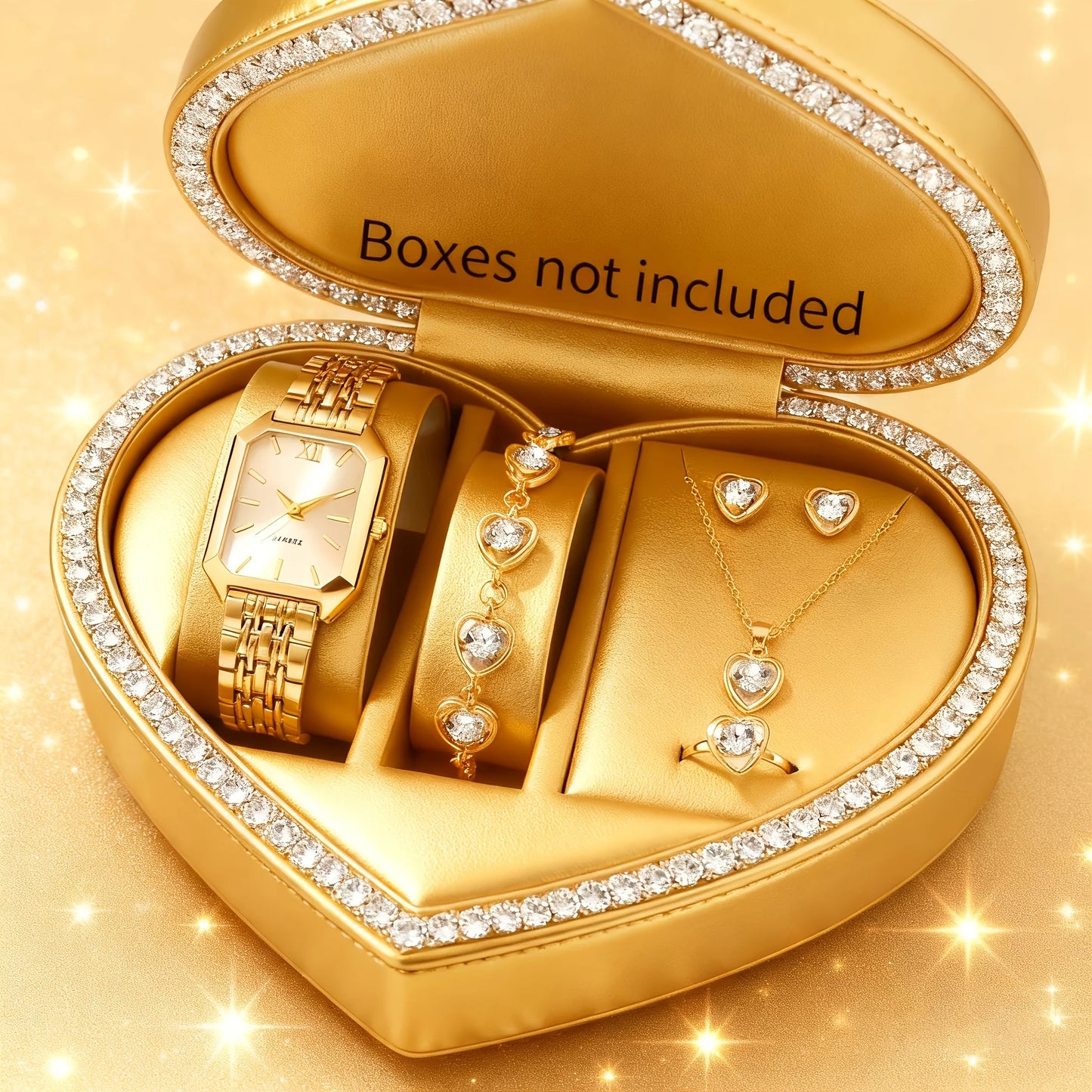 Elegant Gold Women's Gift Set – Quartz Watch with Matching Jewelry Collection