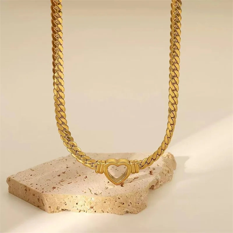 Luxury Heart Necklace & Bracelet Set for Women – Stainless Steel Gold Jewelry Gift
