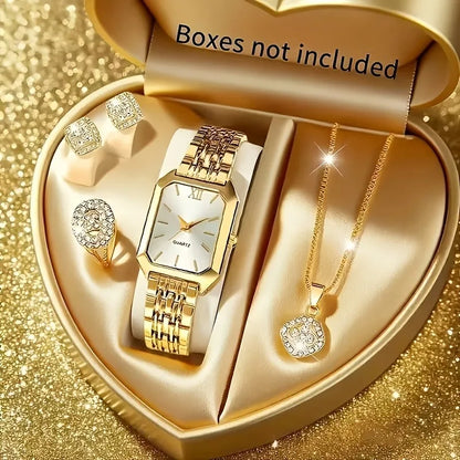 Noverlla™ Elegant Women's Rhinestone Watch & Jewelry Set | 5-Piece Quartz Gift Collection
