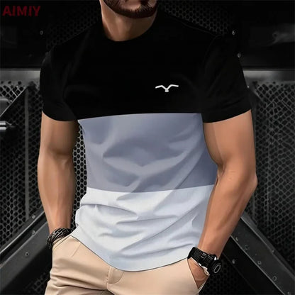 Men's Striped Print T-Shirt – Casual Short Sleeve Crew Neck Summer Tee