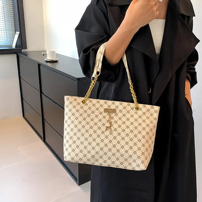 Elegant Soft Leather Tote Bag for Women – Large Shoulder Bag with Charm