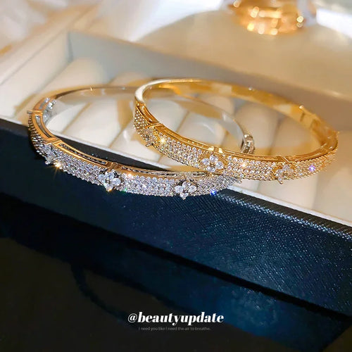 Luxury Cubic Zirconia Bangle Bracelet – Gold Silver Plated Women Jewelry | Noverlla