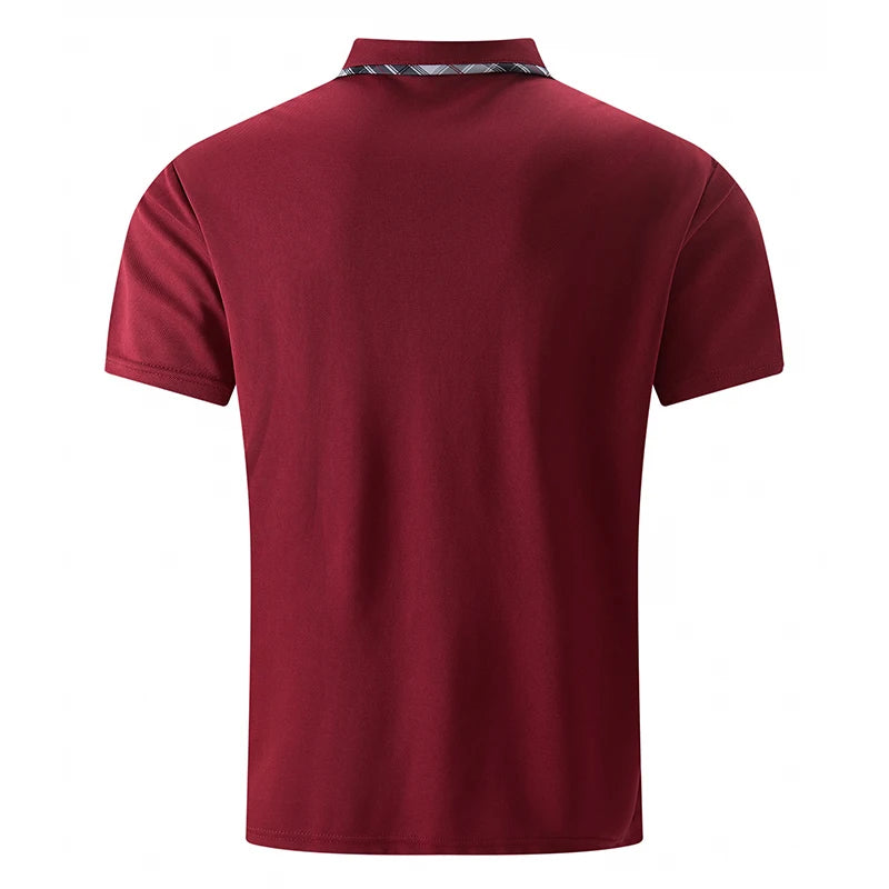 Noverlla™ Men's Slim Fit Polo Shirt – Short Sleeve Business Casual Top with Plaid Collar Detail