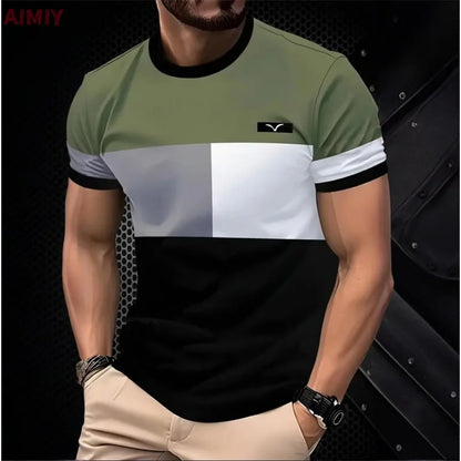 Men's Striped Print T-Shirt – Casual Short Sleeve Crew Neck Summer Tee