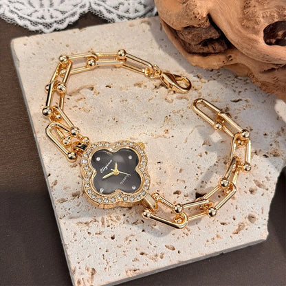 Four-Leaf Clover Gold Chain Watch for Women – Elegant Jewelry Watch