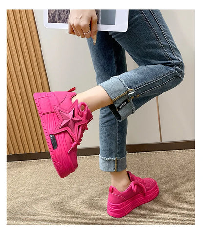 **Noverlla™ Women's Lightweight Platform Sneakers – Casual Thick Sole Lace-Up Walking Shoes**