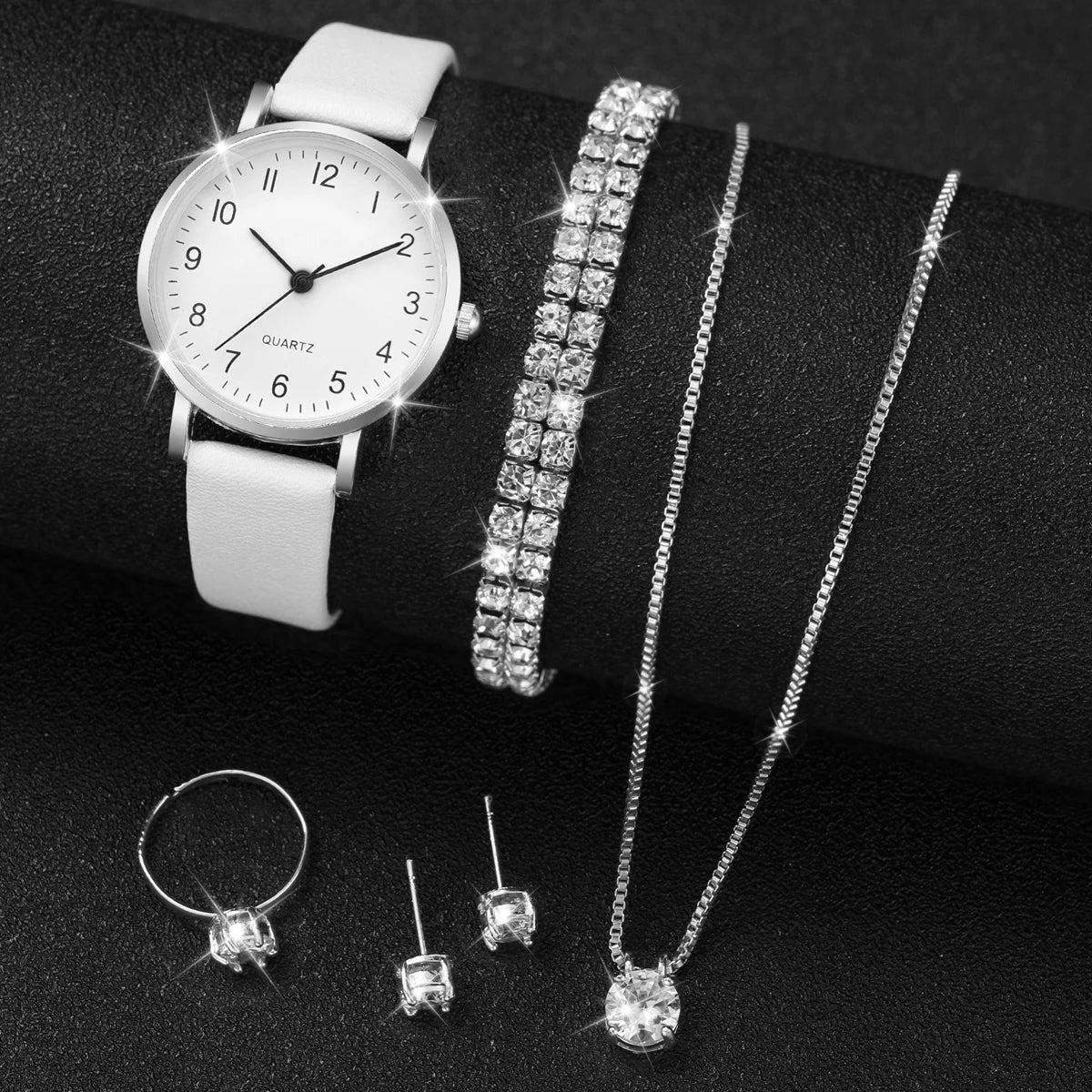 Luxury Women Quartz Watch Set 5/6PCS – Leather Band Diamond Fashion Watches