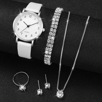 Luxury Women Quartz Watch Set 5/6PCS – Leather Band Diamond Fashion Watches