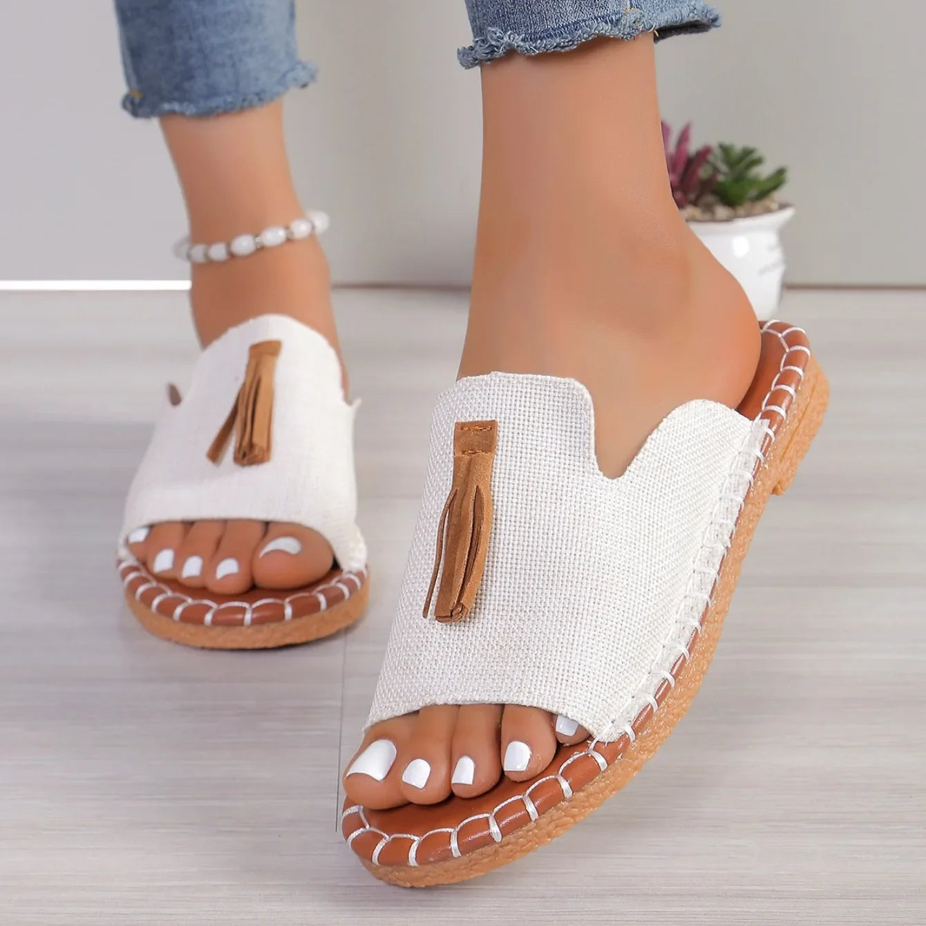 Noverlla™ Women's Fringe Slide Sandals – Casual Open-Toe Summer Beach Slippers