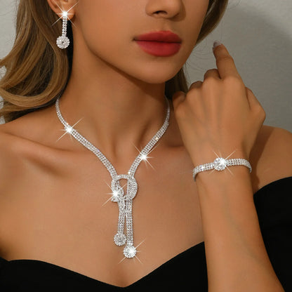 Elegant Diamond Look Wedding Jewelry Set for Brides – Necklace, Earrings & Bracelet